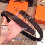 Perfect Replica Hermes Coffee Leather Belt With Gold Black Face Buckle